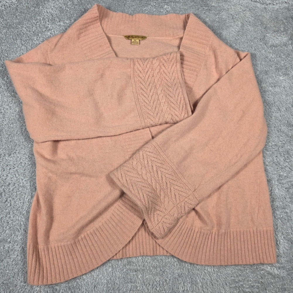 April Cornell Cardigan Women XXL‎ Peach Lambswool Bolero Shrug Snap Cable Knit